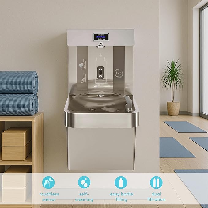 Avalon Wall Mounted Water Fountain with Bottle Filling Station, High Capacity Cooling, Sensor Dispensing, Self Cleaning, Digital Bottle Counter Display, Dual Filtration, ADA Compliant