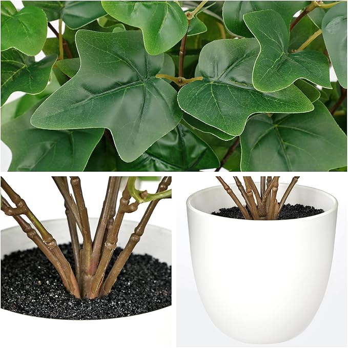 Artificial Ivy Plants in White Pot - 15.7" Fake Nerve Plant Indoor Silk Faux Pothos Ivy Plants Artificial Greenery Potted Small Faux Potted Plant for Office Desk Home Decor Shelf Bathroom Decorations