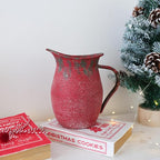 Vintage Country Metal Flower Vase Farmhouse Decorative Milk Can Pot Rustic Pitcher Jug for Home Kitchen Cabinets Table Centerpiece Decor Gifts Retro Red