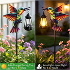 2 Pack Solar Lights Outdoor Waterproof Hummingbird Decorative, 31in Metal Hummingbird Garden Stakes with Solar Lanterns for Yard Art Outside Patio Porch Lawn, Gifts for Women Mom Grandma Mother's Day