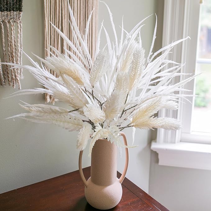7 PCS Artificial Stems Fake Plants for Spring Summer Decor, 26 in Fake Leaves Greenery Branches White Silk Flowers Faux Foliage DIY Stems for Vase Home Kitchen Farmhouse Indoor Table Centerpiece