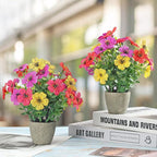 2 Pack Small Fake Plants Potted Artificial Plants Artificial Flowers Potted Faux Flower Daisy with Eucalyptus Leaves for Home Decor Office Room Farmhouse Indoor Table Bathroom Decor （colorful）