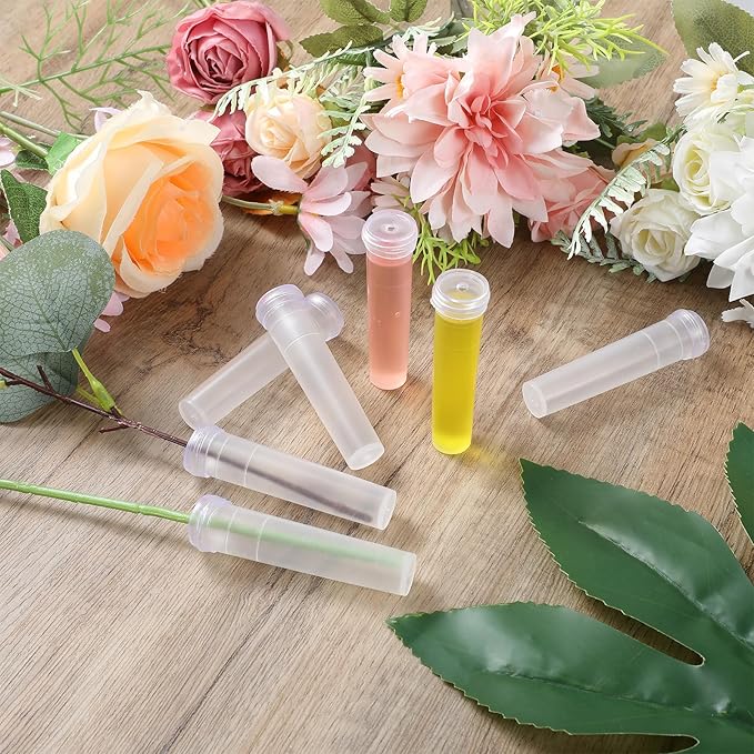 300 Pack Flower Water Tubes 3 Inch Reusable Plastic Vials for Flower Arrangements Floral Tubes with Cover Fresh Florist Supplies for Decoration Arrangement Preserving(Clear)