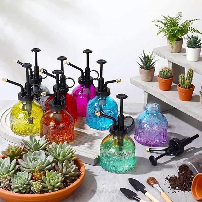 Zopeal 8 Pcs Glass Plant Mister Spray Bottle 200ml Vintage Plant Spritzer Multicolor Succulent Watering Bottle Watering Can 6.4'' with Plastic Top Pumps for Indoor Outdoor Garden Plants(Black)