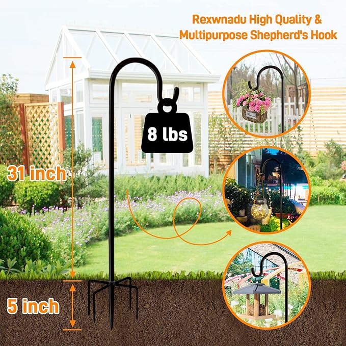 Shepherd Hooks 36 inches for Bird Feeders Outside Heavy Duty Shepherd Stand Plant Hanger Yard Hooks for Lanterns,Solar Lights,Bird Feeder,Wedding,Planter Pot-2 Packs