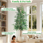 Bailikang 8FT Artificial Ficus Trees Indoor Faux Trees Indoor Fake Floor Plants Tall Artificial Tree with White Pot Faux Tree Fake Indoor Tree Silk Plants Artificial Trees for Home Decor Indoor