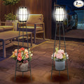 2 Pack Solar Lights Outdoor with Plant Stands, Solar Floor Lamps, Black Metal Tripod Deck Lights, Patio Decor for Garden Yard Pathway Driveway Porch