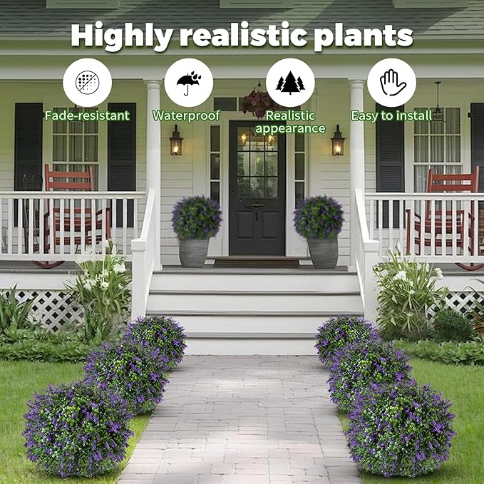 2 Pack Artificial Urn Filler, Artificial Lavender Topiary Shrubs, UV-Resistant Evergreen Plants, Indoor/Outdoor Decoration, Suitable for porches, courtyards, Gardens, and Flower beds