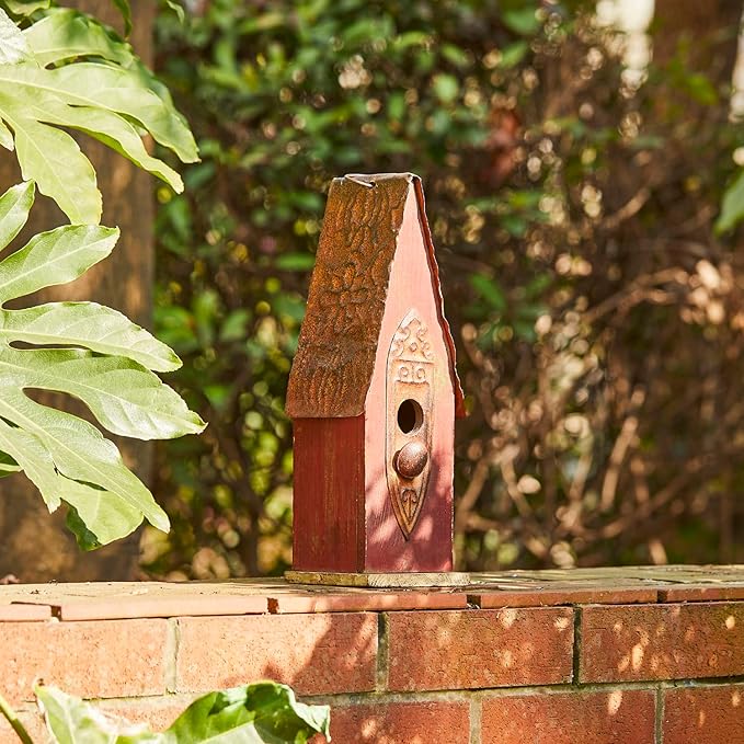 Glitzhome Bird Houses for Outside, Hand Painted Distressed Wooden Bird House for Outdoors, 13.25" H Hanging Birdhouse Bluebird House for Hummingbird,Sparrow,Wren Finch