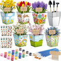 6 Sets Garden Flower Pots Crafts Kit DIY Spring Stainless Steel Pots with Acrylic Paint Stickers Brushes Plant Labels Gardening Tools Kit for Planting Crafts Spring Birthday Easter Gift