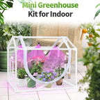 Indoor Mini Greenhouse with Grow Light, Tabletop Small Greenhouse for Beginners, All-in-One Tiny Plant Nursery Kit with Adjustable LED Light & Timer, Smart Grow Tent for Herbs, Gardening Gift