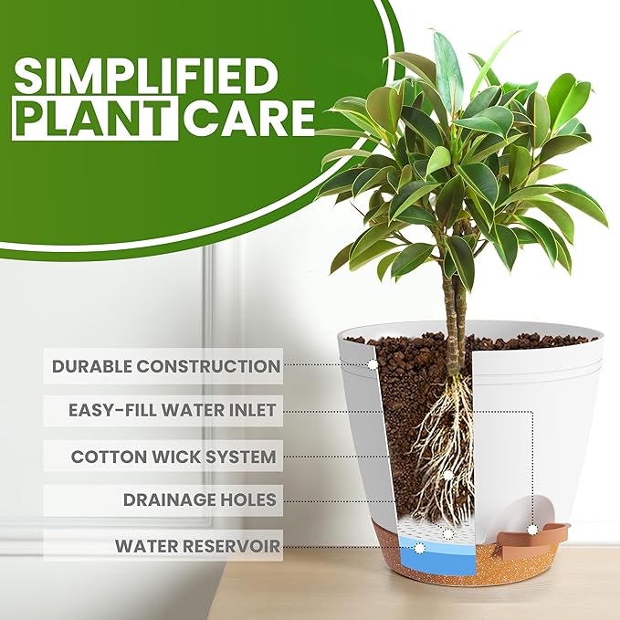 Utopia Home Self Watering Pots for Indoor Plants, Planters for Indoor Plants, Multi-Size Flowerpot, Set of 5 Plant Pots with Drainage & Reservoir, 6.8"/6.4"/5.9"/5.5"/4.9" (White)