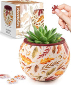 PieceRelax 3D Puzzle Planter 80 Pieces - Flower Pot - Dancing Leaves in Fall, for Mom, Home Decor Flower Pots for Indoor Cactus, Succulents Pots [K1108]