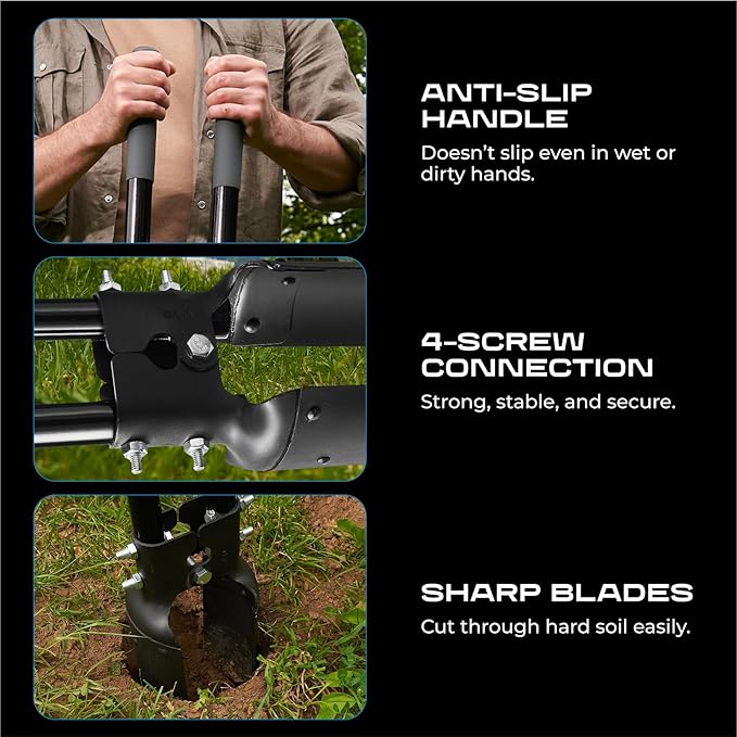 CKG Post Hole Digger Gardening Tool 57 inches,Heavy Duty with Fiberglass Handle, Plant Hole Digger for for Soil Plugging, Cultivating, Manual Fence Post Diggers, Black