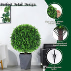 Artificial Eucalyptus Topiary Ball Trees, 2 Set of 16'' UV Resistant Fake Evergreen Shrubs Bushes Plants with Ground Spike, Fake Plants for Outdoor Indoor Front Porch Garden