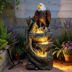 Bald Eagle Outdoor Fountain, 40.5" H Large Cascading Waterfall Garden Fountain with 3000K Warm LED Lights, Realistic Tree Trunk & Rock Water Feature for Garden, Patio, Porch, Yard and Home Art Decor