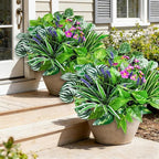 24 Pcs Artificial Plants for Outdoors Faux Greenery Leaves UV Resistant Realistic Plastic Large Bunches Shrubs Bushes with Flowers, Fake Plants Decor Outdoor for Front Porch Door Patio Garden Yard