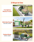VEVOR 900 LBS Steel Garden Cart, 2 in 1 Handle, Heavy Duty Pullable Garden Wagon with 10" Flat-Free Tires, Outdoor Utility Yard Wagon Cart with Detachable Side Panels, Attach to ATV or Tractor