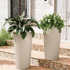 23.6" H Tall Planters for Outdoor Plants, 2 Pack Large Outdoor Planters for Front Porch Decor with Drainage Hole, Plastic Striped Flower Pots Fits Indoor Plants Patio Garden, Black