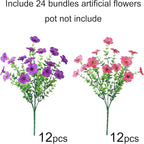 Ivydale Artificial Flowers for Outdoor 24 Bundles Fake Mums with Eucalyptus Leaves UV Resistant Silk Faux Daisy Flower Plant for Outside Home Porch Patio Window Box, Purple Rose Mixed
