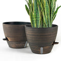 ZMTECH 10 Inch Self Watering Pots for Indoor Outdoor, Bronze Large Plastic Planter with Water Level Indicator, Drainage Hole & Removable Saucer for Garden Flowers, Decorative Plant Container