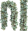 Ouddy Decor 2 Pack Eucalyptus Garland Total 13.1 Ft Lush Silver Dollar Leaves Boxwood Artificial Faux Greenery Vines for Baby Shower Wedding Party Table Runner Room Home Mantle Decor
