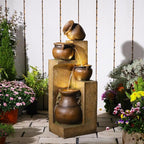 Bumilgar 53" H Large Outdoor Water Fountain with Lights - 4 Tiered Cascading Bowls Waterfall Fountain for Garden, Patio, Backyard, Porch Inside - Freestanding Outdoor Water Feature Gold