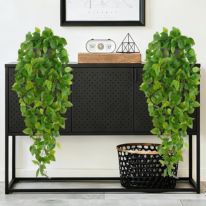 Waipfaru Fake Hanging Plants, 2pcs Artificial Potted Plant, Faux Ivy Pothos Vines Greenery for Wall Home Bedroom Living Room Aesthetic Kitchen Office Aesthetic Kitchen Indoor Outdoor Decor