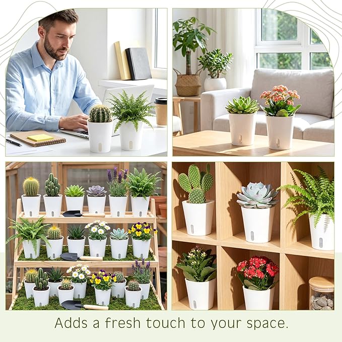 Ziliny 20 Pcs 3.74 Inch Self Watering Pots Self Watering Planters for Indoor Planters Plastic Garden Flower Pots with Level Indicator Vents for Herbs