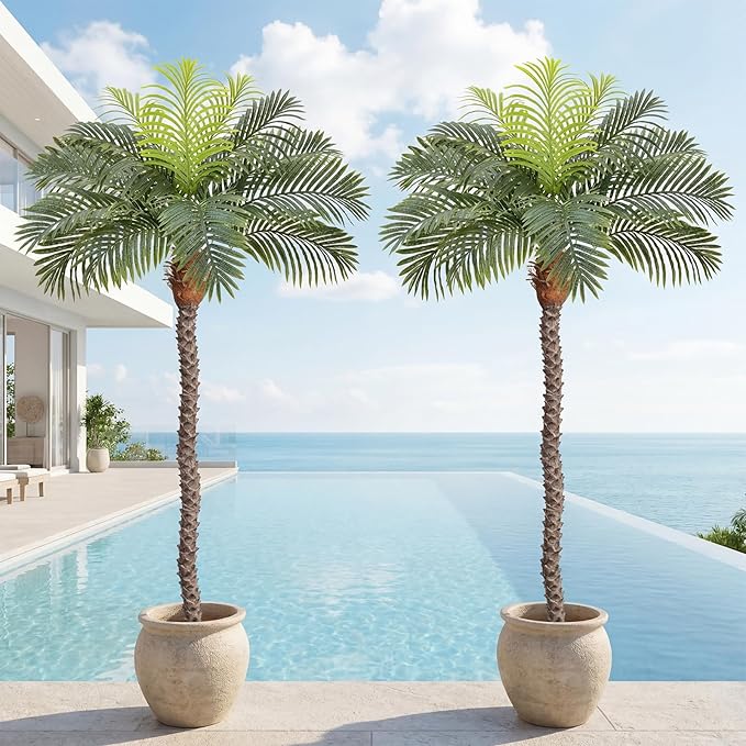 6ft Tall Artificial Phoenix Palm Tree for Outdoor Indoor Decor, Large Faux Coconut Silk Palm Tree Tropical Fake Tree Perfect for Outside Patio Poolside Home Office Decor (Set of 2)