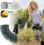 Coil Hose 15FT EVA Coil Garden Hose With 3/4'' Brass Connector Coiled Water Hose Lightweight And No Kink Includes 7 Patterns Spray Nozzle For Outdoors Lawn Watering Car Washing