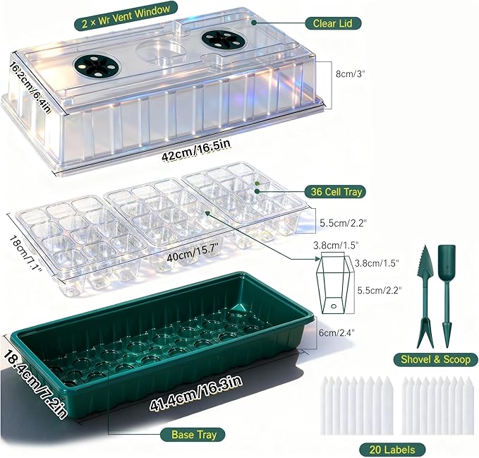 Beginner-Friendly Seed Starter Kit with Grow Light, Indoor Germination System for Faster Sprouting & Healthy Seedlings, Adjustable Humidity Dome for Herbs, Vegetables & Flowers, 72 Cells