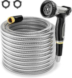 SPECILITE 1/2" 304 Stainless Steel Garden Hose, 125FT Water Pipe with Heavy Duty Metal Nozzle for Yard, Outdoor, Lawn - Flexible, Never Kink & Tangle, Puncture Resistant
