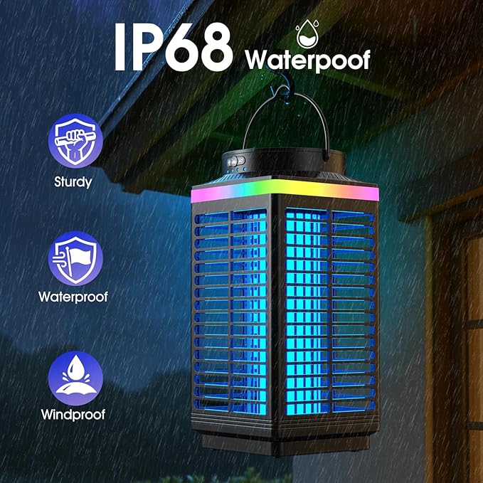 Bug Zapper Outdoor, 4-in-1 4200V Electric Mosquito Zapper, Cordless Rechargeable Bug Zapper Fly Zapper with 5000mAH Battery, Portable & Wireless Insect Zapper Waterproof IP68 for Patio Camping Home