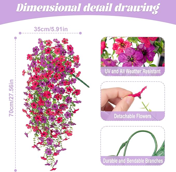 Fake Artificial Hanging Flowers for Outdoors Decoration, 2 PCS Faux UV Resistant Artificial Outdoor Flowers, Fake Plants Look Real Daisy No Fade Spring Decor for Porch Home Patio Balcony and Yard