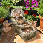 Sunlinua 31.5" L Outdoor Water Fountain with 3 Tiers Cascading Realistic Tree Trunk Waterfall Fountains with LED Lights Outdoor Water Fountain for Garden Patio Backyard Porch Home Decor