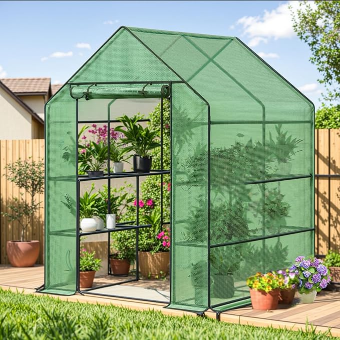 Outdoor Greenhouse with Screen Door,Outside Heavy Duty Walk in Green House for Garden Plants UV Protection Thermostatic Waterproof (Green, 78x56x56 Inch)