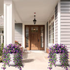 Artificial Hanging Flowers for Outdoors, 2 Pcs Fake Hanging Plant Spring Summer Decor, UV Resistant No Fade Faux Silk Daisy Flower for Planter Front Door Porch Patio Yard Garden(Double Purple)