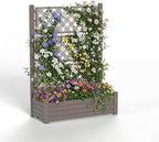 Elevated Raised Garden Bed with Trellis,Resin Planter Boxes Outdoor for Backyard Balcony,Large Patio Planter Box for Herbs Flowers Vegetables(Grey)