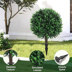 Artificial Green Boxwood Topiary Ball Bush for Outdoor with Spike, Set of 2 UV Resistant Faux Boxwood Ball Tree with Stake Weatherproof Fake Round Topiary Shrub Plant for Front Porch