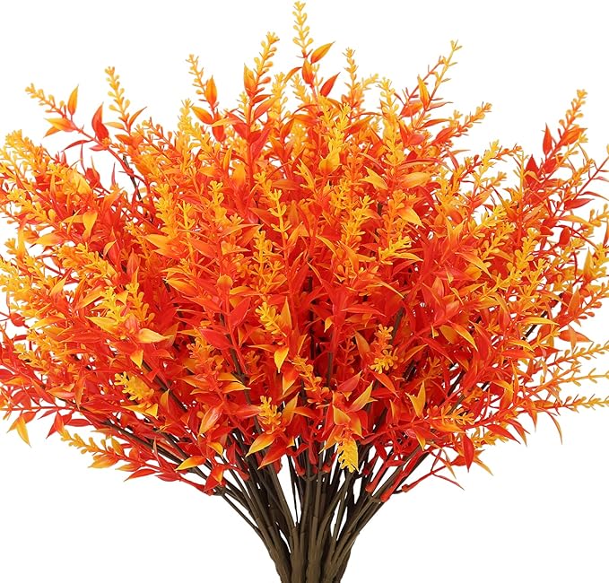 RECUTMS 8pcs Artificial Flowers Outdoor UV Resistant Outdoors Fake Plants Faux Plastic Flower in Bulk for Hanging Planters Outside Porch Vase Home Window Decoration(Gold)