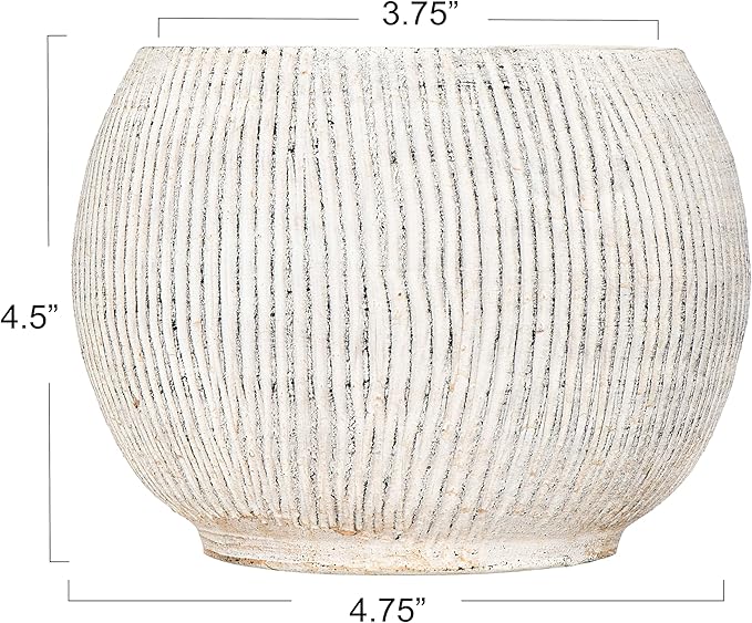 Creative Co-Op Distressed Cream Terracotta Planter with Fluted Texture