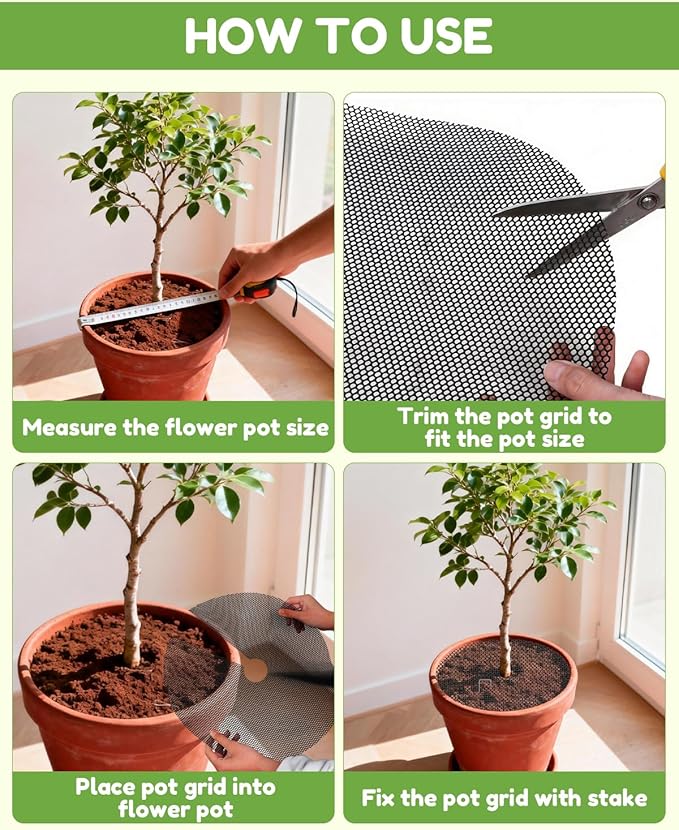 6 Pcs 15.7" Plant Pot Grids - Cuttable Plant Pot Protector from Cats with 6 Nails,Plant Pot soil Cover Protectors for Indoor Potted Plants,Animals Digging Stopper & Baby Proof Flower Pot Grid Guard