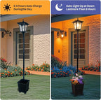 59" Solar Lamp Post with Planter 2-in-1, Solar Post Lights Outdoor Waterproof, Dusk to dawn Warm Yellow Lights, Outdoor Planter for Real or Fake Flowers, Solar Lights for Lawn, Patio, Front/Back Door