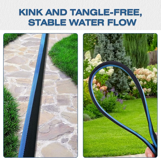 Ultra Lightweight 25FT Garden Hose - Heavy-Duty Kink-Free Flexible Hose, Non-Expanding Design with Aluminum Brass Fittings, Crush-Proof for Yard/Lawn/Outdoor Use(black-blue, 25 FT)