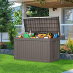 PatioZen 280 Gallon Resin Deck Box, Lockable Patio Outdoor Storage Box for Furniture, Garden Tools and Tools Storage, Waterproof Outside Storage Boxes - Grey
