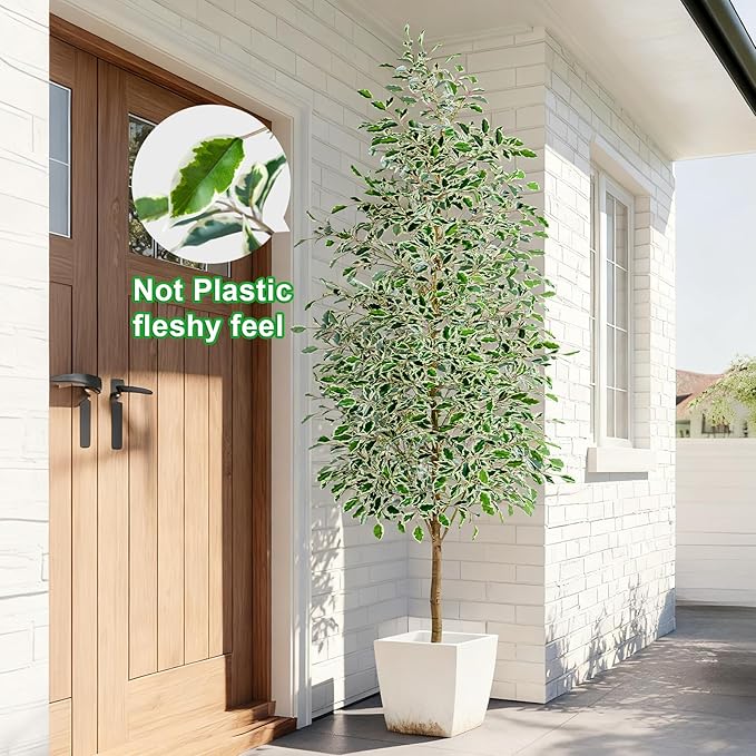 Bailikang 8FT Artificial Ficus Trees Indoor Faux Trees Indoor Fake Floor Plants Tall Artificial Tree with White Pot Faux Tree Fake Indoor Tree Silk Plants Artificial Trees for Home Decor Indoor