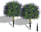 23" Set of 2 Artificial Lavender Topiary Trees for Outdoor with Ground Spike, UV Resistant Faux Boxwood Ball Plants, Fake Boxwood Plants for Indoor,Porch,Patio,Lawn Front Door Décor
