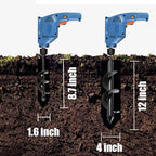 Auger Drill bit for Planting 1.6x8.7& 4x12 Garden Auger Spiral Drill Bit,Bulb & Bedding Plant Augers,Plants Drill bit for 3/8” Hex Drive Drill