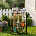 SPACECARE Garden Tool Organizer with Wheels, Yard Tower Rack for Garage Organization and Storage, Up to 35 Long-Handled Tools/Rakes/Brooms, Heavy Duty Steel Garden Tool Stand for Shed, Outdoor, Black